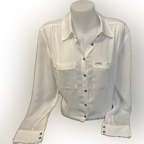 *Closet clear out* Guess sheer white blouse - Picture 1 of 5